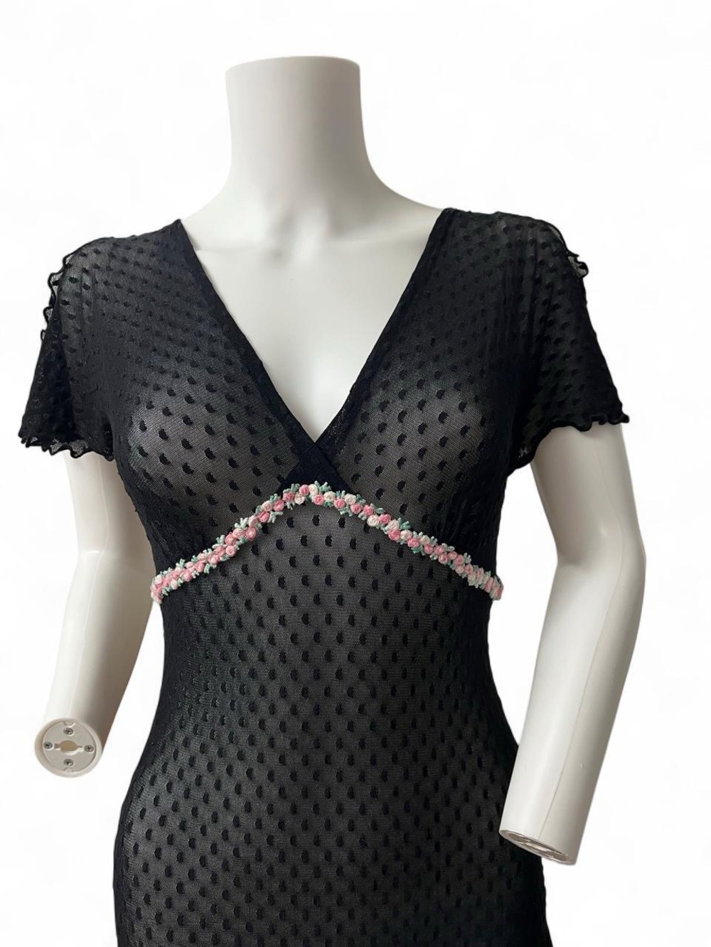 Betsey Johnson Black Mesh Chemise with Pink Trim Underbust - Picture 3 of 5